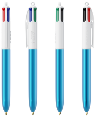 BIC 4 Colours ballpoint pen Shine with lanyard - White/Metallic Blue