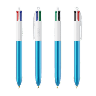BIC 4 Colours ballpoint pen Shine with lanyard - White/Metallic Blue