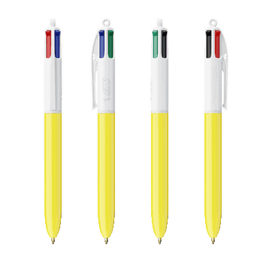BIC 4 Colours Ballpoint Pen with Lanyard - White/Yellow