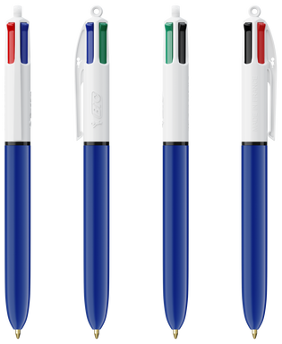 BIC 4 Farben Kugelschreiber mit Lanyard - Weiß/Marineblau/Weißer Ring
