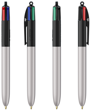 BIC 4 Colours Ballpoint Pen Glacé - Black - silver glacé