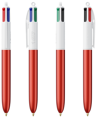 BIC 4 Colours Ballpoint Pen Glacé - Red Glacé - White