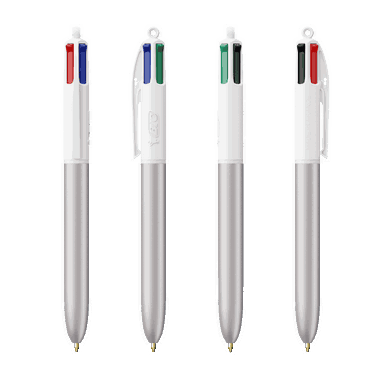 Stylo bille BIC 4 couleurs Glacé - Glacé argenté - Blanc
