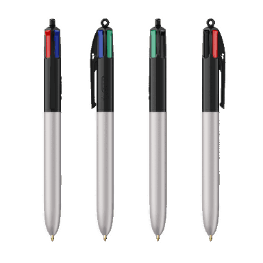 BIC 4 Colours Glacé ballpoint pen with lanyard - Black - silver glacé