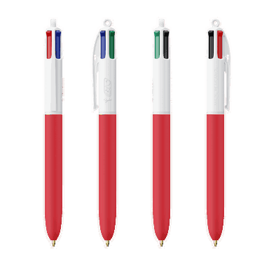 Stylo bille BIC 4 couleurs Soft - Blanc - rouge doux