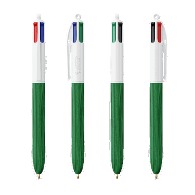 BIC 4 Colours Ballpoint Pen Wood Style - White - green wood