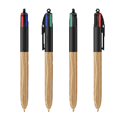 BIC 4 kleuren balpen Wood Style
