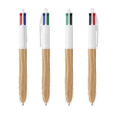 BIC 4 Colours Ballpoint Pen Wood Style - White - natural wood