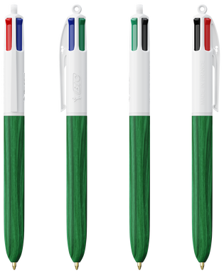 BIC 4 Colours Ballpoint Pen Wood Style - White - green wood