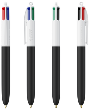 BIC 4 Colours Ballpoint Pen Soft with Lanyard - White - Black soft