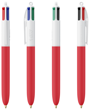 BIC 4 Colours Ballpoint Pen Soft with Lanyard - White - soft red