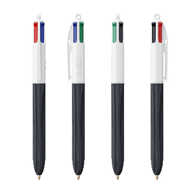 BIC 4 Colours Wood Style ballpen with lanyard - White - black wood