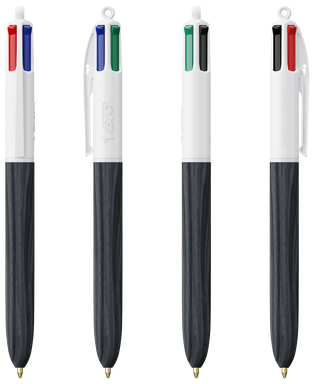 BIC 4 Colours Wood Style ballpen with lanyard - White - black wood
