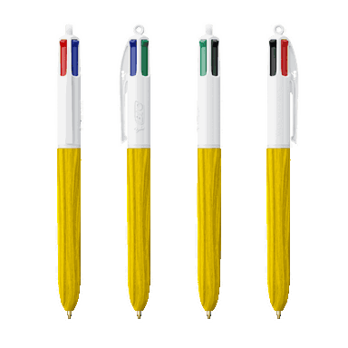 BIC 4 Colours Wood Style ballpen with lanyard - White - yellow wood