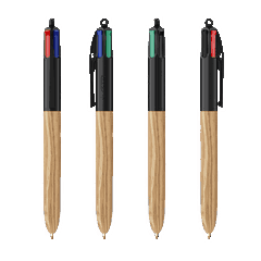 BIC 4 kleuren balpen Wood Style met lanyard