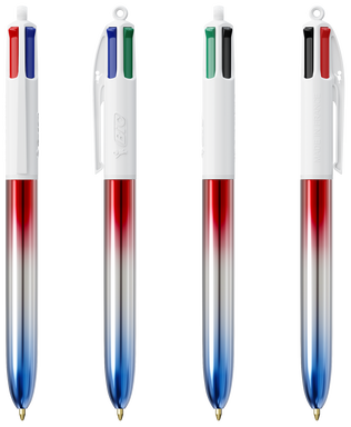 BIC 4 Colours Ballpoint Pen Flags Collection - Red - silver - blue