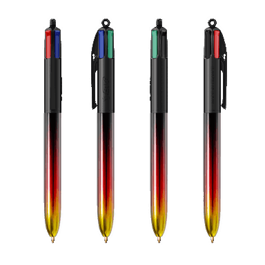 BIC 4 Colours Ballpoint Pen Flags Collection - Black - Black - Red - Yellow