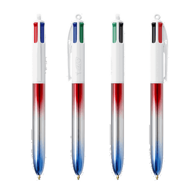 BIC 4 Colours Ballpoint Pen Flags Collection - Red - silver - blue