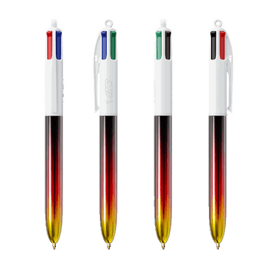 BIC 4 Colours Ballpoint Pen Flags Collection - White - Black - Red - Yellow