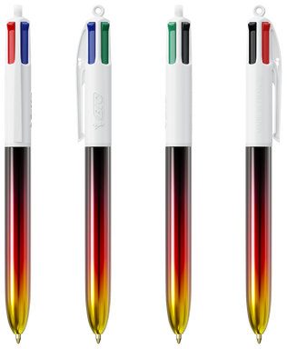 BIC 4 Colours Ballpoint Pen Flags Collection with lanyard - White - Black - Red - Yellow
