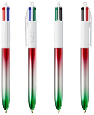 BIC 4 Colours Ballpoint Pen Flags Collection with lanyard - Red - silver - green