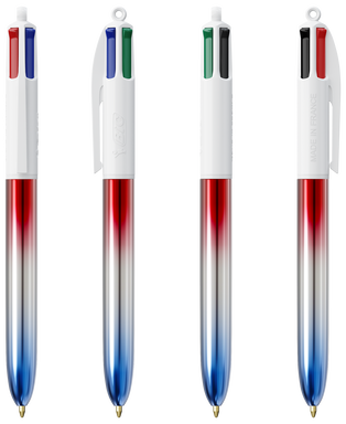 BIC 4 Colours Ballpoint Pen Flags Collection with lanyard - Red - silver - blue