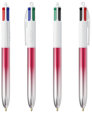 BIC 4 Colours Bicolor Ballpoint Pen with Lanyard - Pink/Silver
