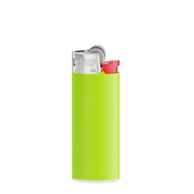 BIC J25 aansteker mini - Appel groene houder / witte basis / rood drukknopje / chroomkap