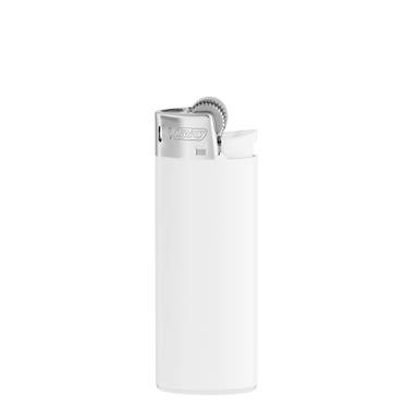 BIC J25 aansteker mini - Ondoorzichtige witte houder - witte basis - drukknopje  chroomkap