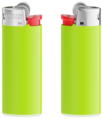Encendedor BIC J25 mini - Manzana soporte verde / base blanca / botón rojo / tapa cromada