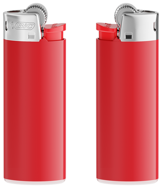 Encendedor BIC J25 mini - Soporte rojo - base blanca - botón rojo - tapa de cromo