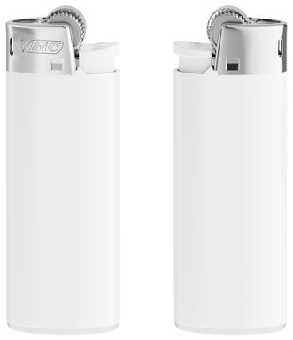 Encendedor BIC J25 mini - Soporte blanco opaco - base blanca - pulsador con capuchón cromado