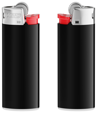 Encendedor BIC J25 mini - Soporte negro / base blanca / botón rojo / tapa cromada