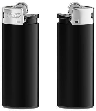 Encendedor BIC J25 mini - Soporte negro, base, botón pulsador / tapa cromada