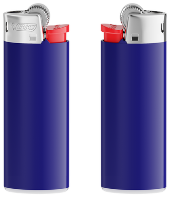 Encendedor BIC J25 mini - Soporte azul oscuro - base blanca - botón rojo - tapa cromada