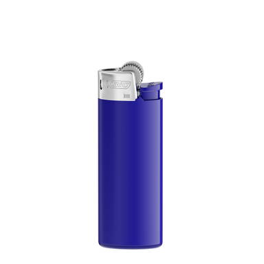 BIC J25 aansteker mini - Donkerblauwe houder - basis - drukknopje  - chroomkap