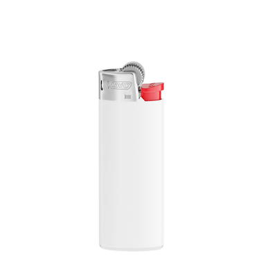 BIC J25 aansteker mini - Ondoorzichtige  witte houder - witte basis - rood drukknopje  - chroomkap