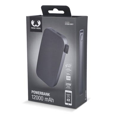 Fresh 'n Rebel Powerbank 12000mAh USB-C Fast Charging 20W - Donker Grijs