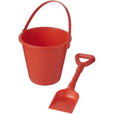 Strandemmer en schep van gerecycled plastic - Rood