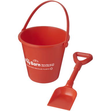 Strandemmer en schep van gerecycled plastic - Rood
