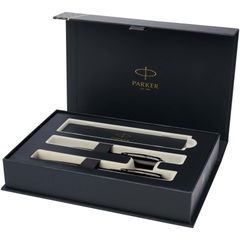Parker IM set van achromatische balpen en rollerbalpen met geschenkverpakking (zwart/blauwe inkt)