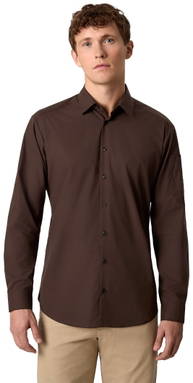 SEVEN SEAS Poplin Regular Fit Stretch Hemd S66 - Mokka