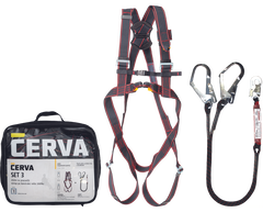 Fall protection set for steel scaffolding
