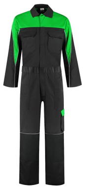 Zweifarbiger Overall mit 4-Wege-Stretch-Rückenteil - Schwarz/limette