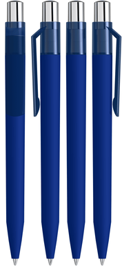 UMA ON TOP soft touch balpen met transparante clip en metalen knop - Dark blue