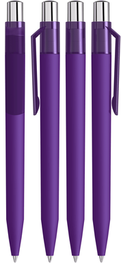 UMA ON TOP soft touch balpen met transparante clip en metalen knop - Dark purple