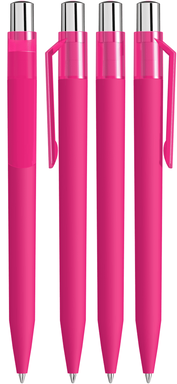 UMA ON TOP soft touch balpen met transparante clip en metalen knop - Magenta