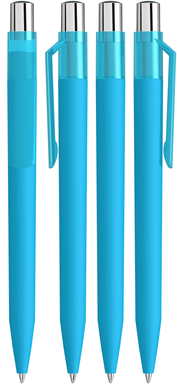 UMA ON TOP soft touch balpen met transparante clip en metalen knop - Cyan