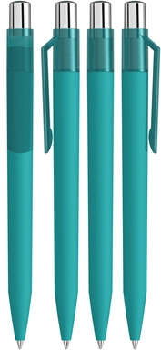 UMA ON TOP soft touch balpen met transparante clip en metalen knop - Turquoise