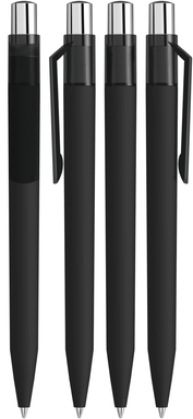 UMA ON TOP soft touch balpen met transparante clip en metalen knop - Black